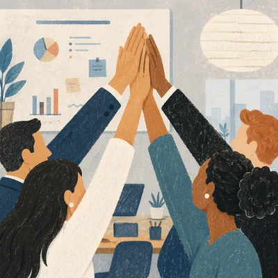 Office Team High Five Celebration