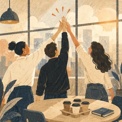 Coworkers Celebrating Success with Office High Five