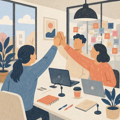 Startup Team High Five Celebration Office