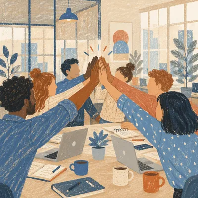 Office Team High Five Celebration