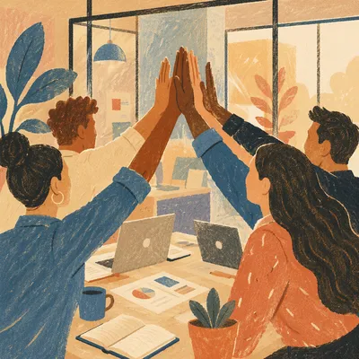 Office Team Celebrating Success With High Five