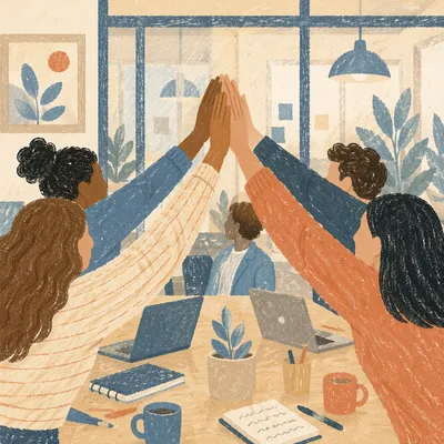 Office Team High Five Celebration