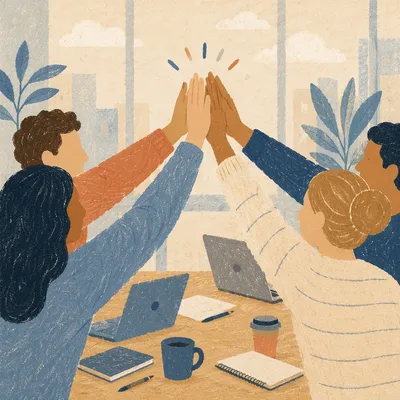 Anonymous Office Team High Five Celebration
