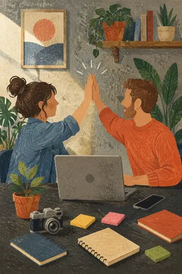 Coworkers Celebrating Project Success With High Five
