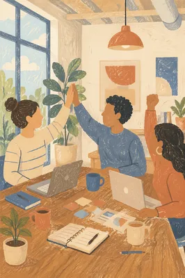 Diverse Office Team Celebrating Project Success