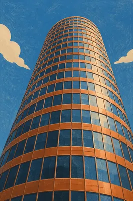 Copper Glass Office Tower Against Blue Sky