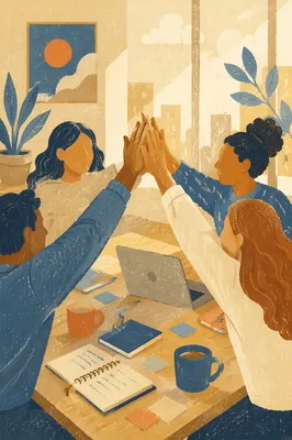 Team High Five Success in Modern Office
