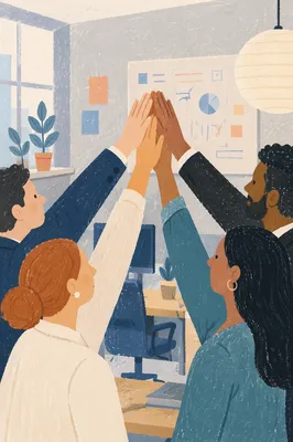 Office Team Success High Five Celebration