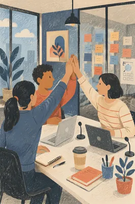 Startup Team High Five in Modern Office