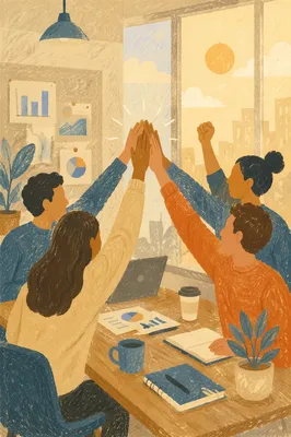 Office Team High Five Celebration