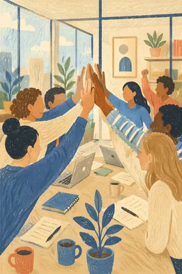 Office Team High Five Celebration