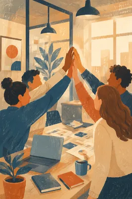 Office Team High Five Celebration