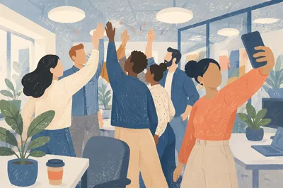 Coworkers Celebrating Project Win With High Fives