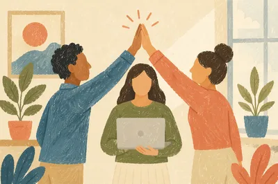 Diverse Office Team Celebrating High Five Success