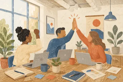 Team Celebrating Project Success in Modern Office