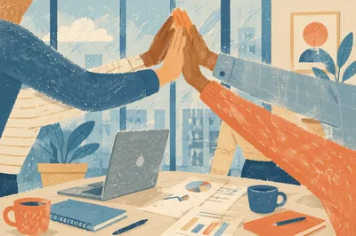 Office Team High Five Celebration