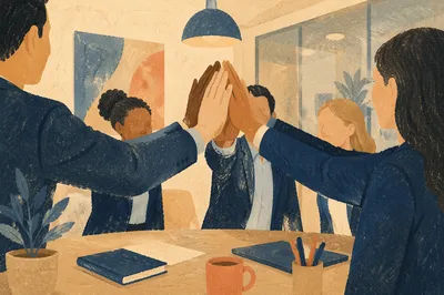 Business Team Hands Celebrating Office Success