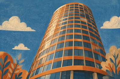 Copper Office Tower Against Blue Sky