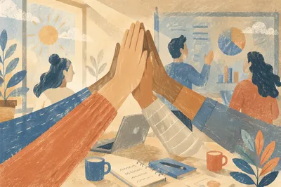 Team High Five Celebration in Modern Office
