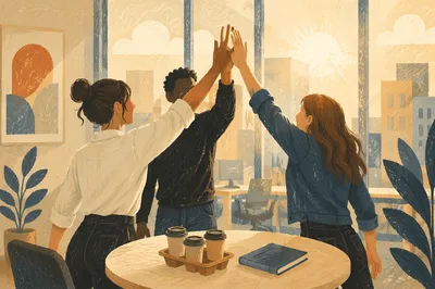 Team Success High Five in Modern Office