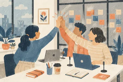 Startup Team High Five Celebration Office Scene