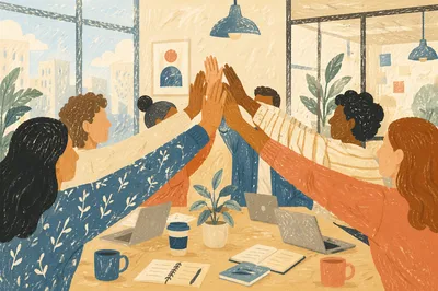 Office Team High Five Celebration