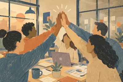 Business Team Celebrating Success With High Five