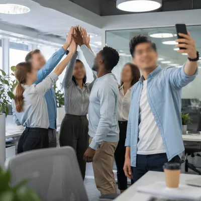 Coworkers Celebrating Project Win in Office