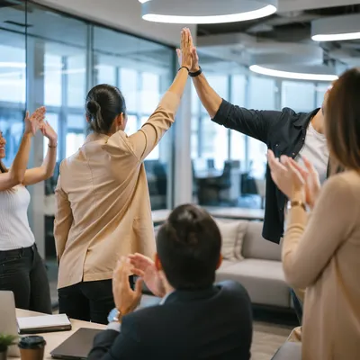 Diverse Office Team Celebrating Success High Five
