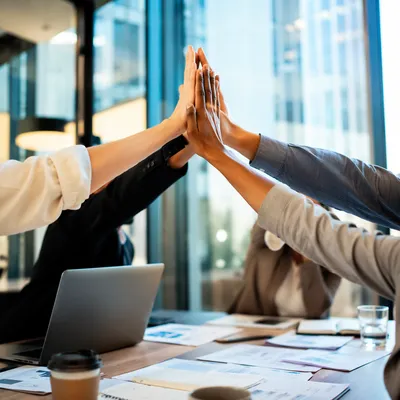 Office Team High Five Celebration