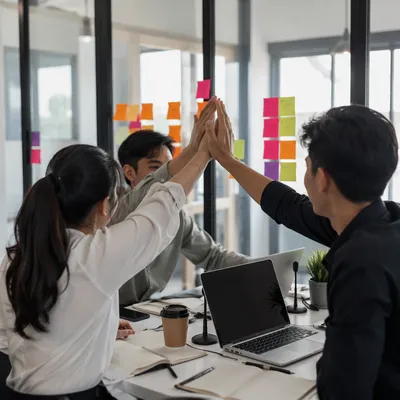 Startup Team High Five in Modern Office