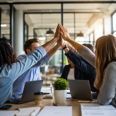 Diverse Office Team Celebrating Project Success