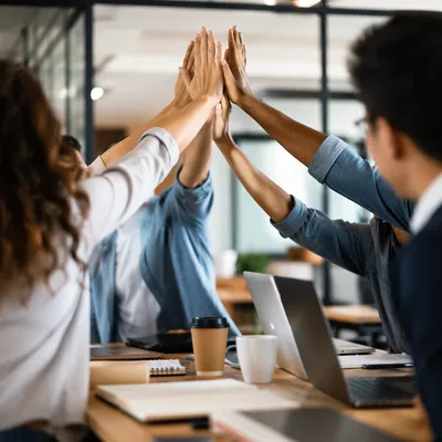 Office Team High Five Celebration