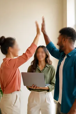 Diverse Office Team Celebrating With High Five
