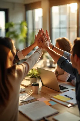 Team Success High Five in Modern Office