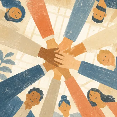 Upward View of United Team Hands