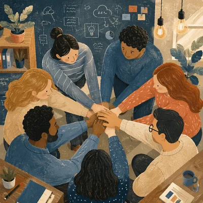 Diverse Team Hands in Workplace Unity