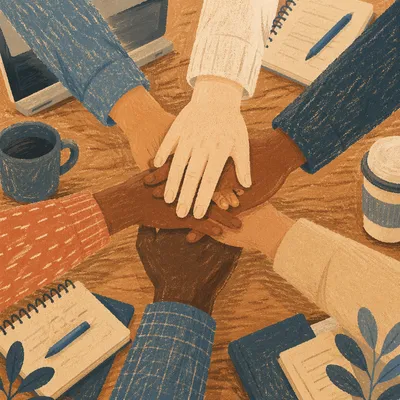 Overhead Business Team Hands in Unity