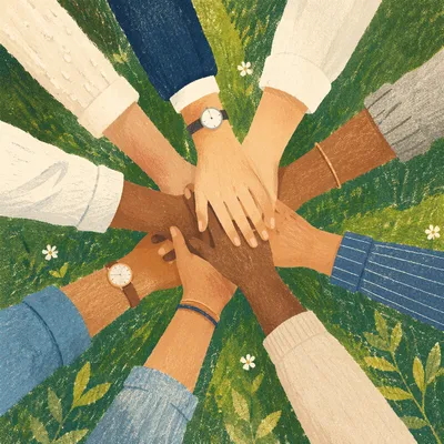 Team Hands United on Green Grass