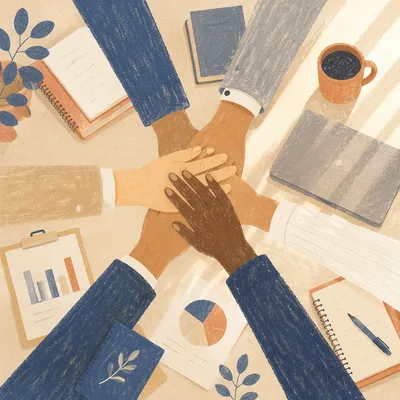 Overhead Team Hands Stacked in Unity