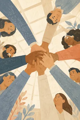 Business Team Hands United in Office Atrium