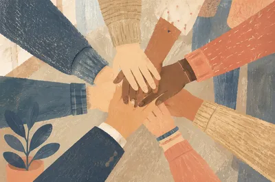 Diverse Team Hands Stacked in Unity