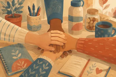 Diverse Team Hands Stacked in Office Unity