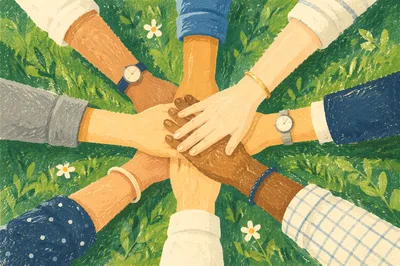 Overhead Team Hands Showing Business Unity