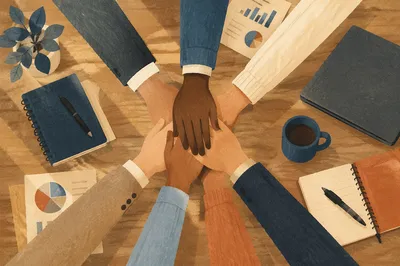 Business Team Hands Stacked in Unity