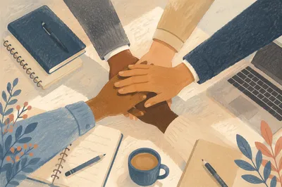 Business Team Hands Stacked in Unity