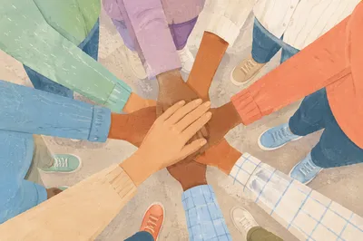 Team Hands Stacked in Unity Circle