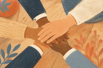 Overhead Team Hands Stacked in Unity