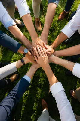 Overhead Team Hands Showing Business Unity