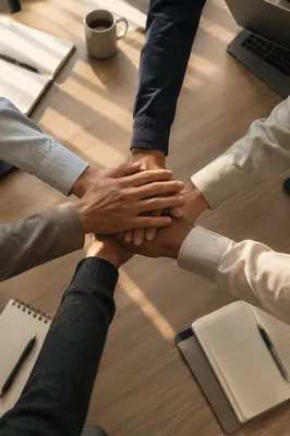 Overhead Business Team Hands in Unity